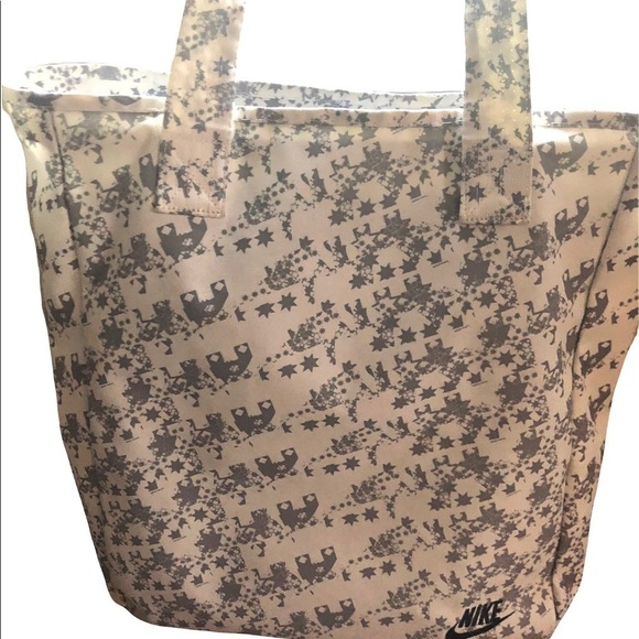 Nike Nylon Tote Bag Double Handles Top Zip White/Gray Logo Large 15.5X13 Gym - Picture 2 of 4